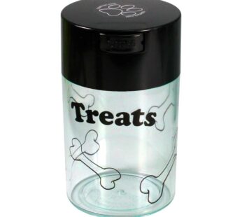 Pawvac 6 Ounce Vacuum Sealed Pet Food Storage Container; Black Cap & Clear Body/Black Treats