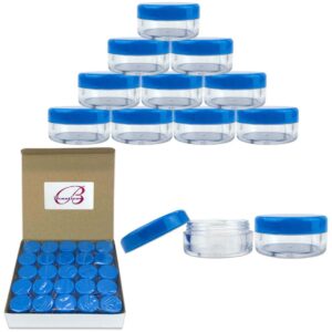 Beauticom (Quantity: 50 Pieces) 5G/5ML Round Clear Jars with Blue Lids for Scrubs, Oils, Toner, Salves, Creams, Lotions, Makeup Samples, Lip Balms - Image 1