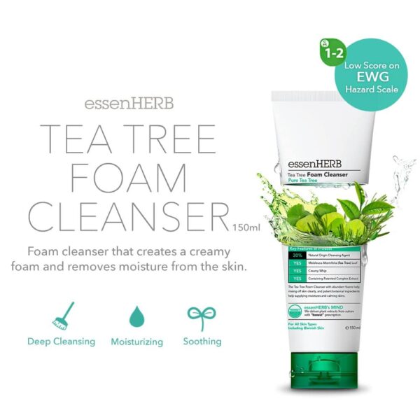 ESSENHERB TEA TREE FOAM CLEANSER, Creates a Creamy Foam that Soothes and Moisturizes, For All Skin Types Including Blemishes. (150ML) - Image 2