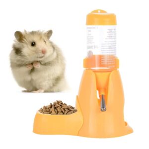 Hamster Automatic Water Bottle Drinking Feeder Dispenser Bottle 80ML with Food Feeder Station bowl Pet Container for Small Animals(Yellow) - Image 1