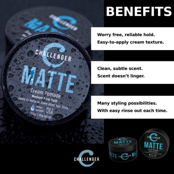 Challenger Matte Cream Pomade Combo | Natural, Shine Free Styling Product | Medium Firm All-Day Hold | Travel Friendly Water Based Hair Gel | For All - Image 5
