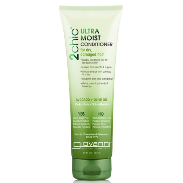 GIOVANNI 2chic Ultra-Moist Conditioner - Avocado & Olive Oil, Creamy Hydration Formula, Enriched with Aloe Vera, Shea Butter, Botanical Extracts, No Parabens, Color Safe - 8.5 fl oz