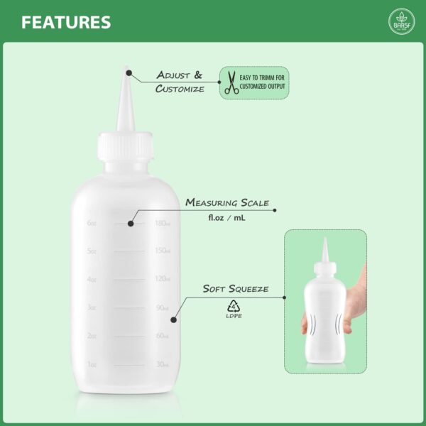 Bar5F Hair Color Applicator Bottles, 3-Pack, 6 Ounce Translucent Squeeze Dropper Bottle with Measuring Scale, BPA Free, Ideal for Salon, Oil, Hair Col - Image 3