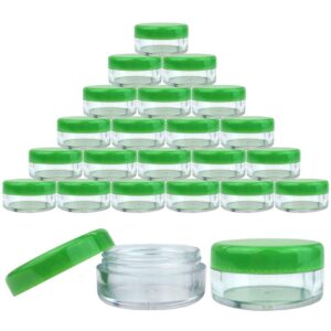 Beauticom (Quantity: 25 Pieces) 5G/5ML Round Clear Jars with GREEN Lids for Lotion, Creams, Toners, Lip Balms, Makeup Samples - Image 1