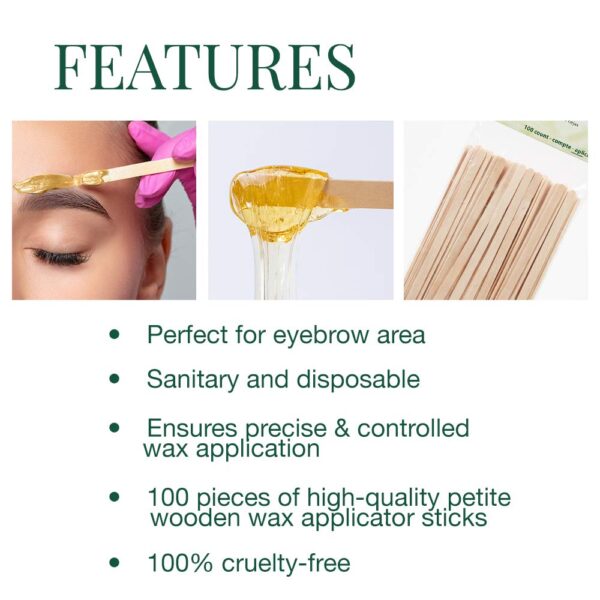 Clean + Easy Petite Waxing Sticks for Facial Waxing | Wood Applicator Spatulas for Hair Removal, 100 count - Image 4
