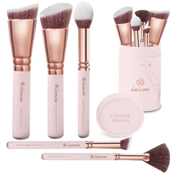 Pro Face Contour Brush Set - Synthetic Contouring Sculpting and Highlighting Kit - Cream Blush Powder Flat Nose Cheek Round Small Angled Fan Tapered P