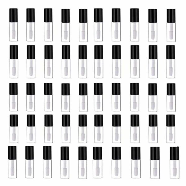 Mydio 50 Pack 1.2ML Clear Mini Lip Gloss Tube Empty Lip Balm Containers With Black Lid for Lipstick Samples