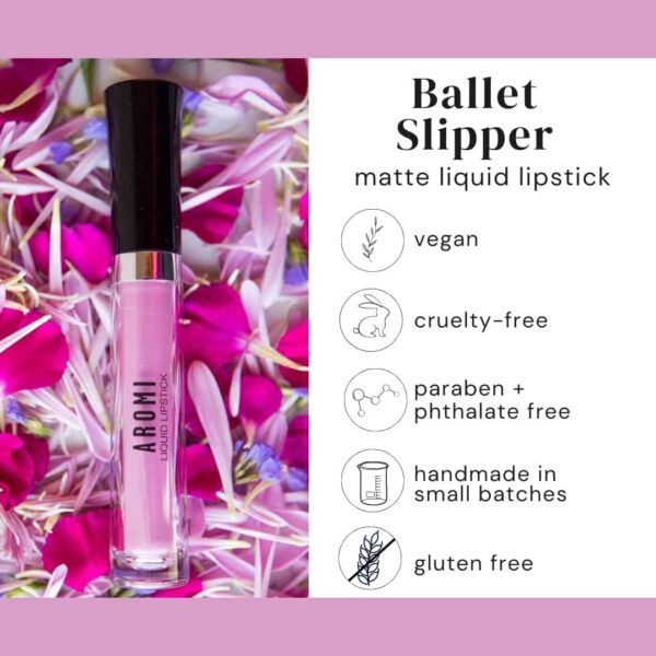 Aromi Matte Liquid Lipstick | Light, Baby Pink Lip Color with Blue Undertones, Long-lasting, Vegan, Cruelty-free, Smudge Proof, Waterproof (Ballet Sli - Image 3
