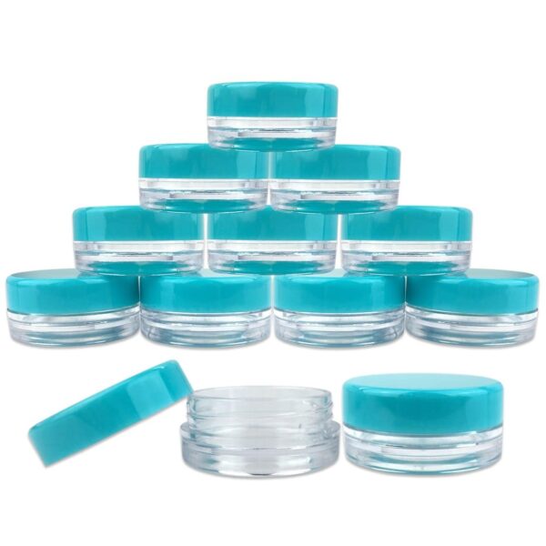 (100 Pieces Jars + Lid) Beauticom 3G/3ML Round Clear Jars with Teal Sky Blue Screw Cap Lids for Scrubs, Oils, Toner, Salves, Creams, Lotions, Makeup S - Image 2