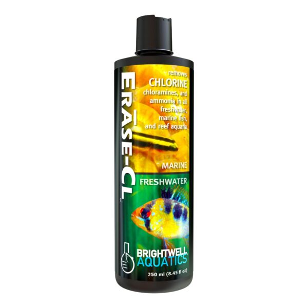 Brightwell Aquatics Erase-Cl - Chloramine, Chlorine and Ammonia Remover - Aquarium Water Conditioner for Salt and Freshwater Fish Tanks - Aquarium Wat