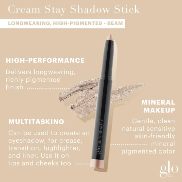 Glo Skin Beauty Cream Stay Shadow Stick (Beam) - Multi-Purpose Eyeshadow Mineral Makeup Can Also Be Used as Liner on Lips or Cheeks, 12-Hours of Wear - Image 2
