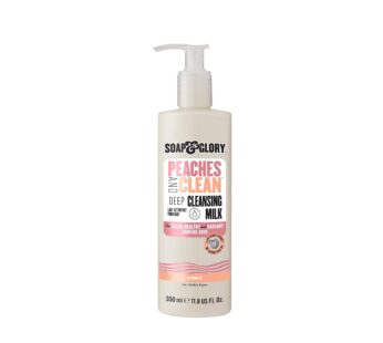 Soap & Glory Peaches & Clean Deep Cleansing Milk – 4 in 1 Milk Cleanser & Makeup Remover with Peach Extract, Ginseng & Jojoba Oil – Hydrating Facial C