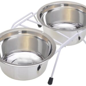 Van Ness Pets Raised Double Dish Dog Feeder with Wire Rack And (2) 16 OZ Food And Water Bowls - Image 1