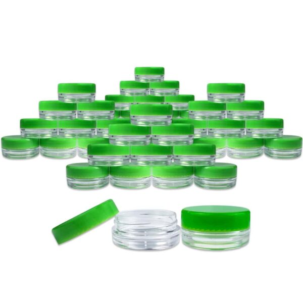 (100 Pieces Jars + Lid) Beauticom 3G/3ML Round Clear Jars with Green Screw Cap Lids for Scrubs, Oils, Toner, Salves, Creams, Lotions, Makeup Samples, Lip Balms - BPA Free - Image 2