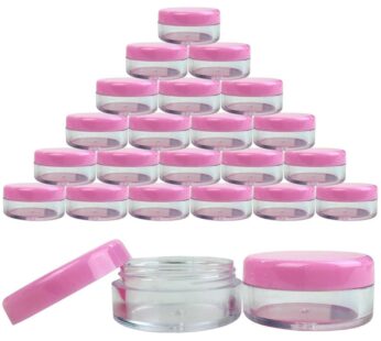 Beauticom (Quantity: 25 Pcs) 5G/5ML Round Clear Jars with Pink Lids for Lotion, Creams, Toners, Lip Balms, Makeup Samples