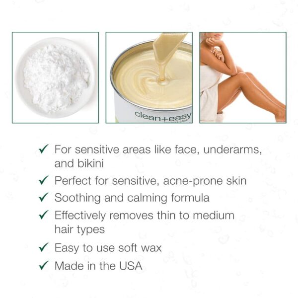 Clean + Easy Zinc Oxide Ultra Sensitive Hair Removal Depilatory Soft Wax, Soothes and Calms Skin Before and After Waxing - Perfect for Delicate Skin, - Image 4