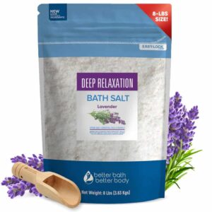 Deep Relaxation Bath Salt 128 Ounces Epsom Salt with Natural Lavender Essential Oil Plus Vitamin C in BPA Free Pouch - Image 1