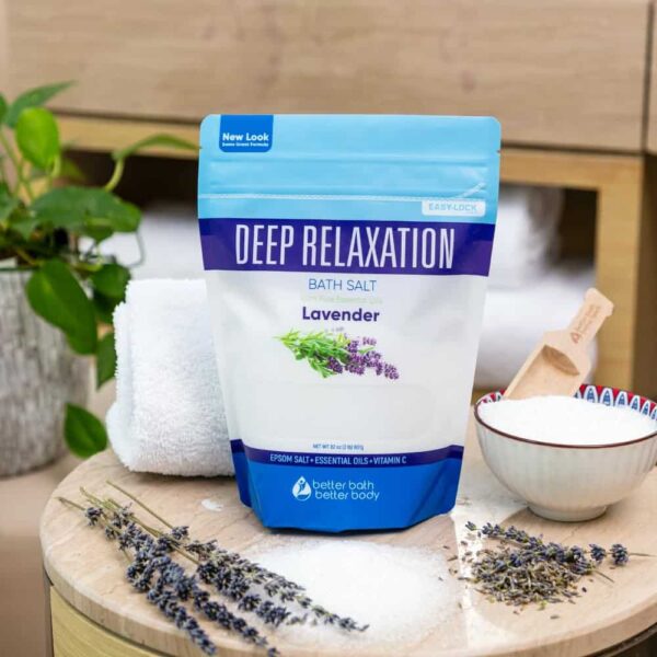 Deep Relaxation Bath Salt 32 Ounces Epsom Salt with Natural Lavender Essential Oil Plus Vitamin C in BPA Free Pouch with Easy Press-Lock Seal - Image 3