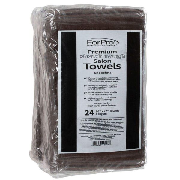 ForPro Professional Collection Premium Bleach Tough Salon Towels, Chocolate, 100% Cotton, Bleach-Proof, Stain Resistant, 16? W x 27? L, 24-Count,11054 - Image 2
