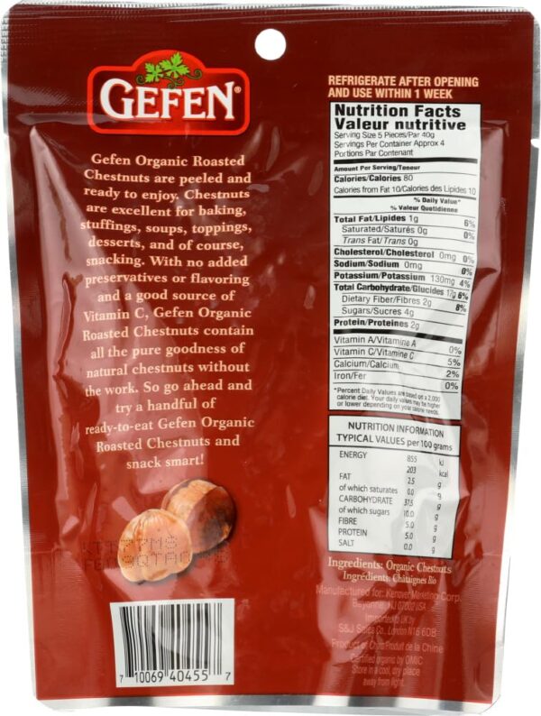 Gefen Organic Whole Peeled and Roasted Chestnuts, 5.2oz (10 Pack) | Chestnuts Peeled and Ready to Eat | Great for Cooking & Baking | Gluten Free | Kos - Image 3