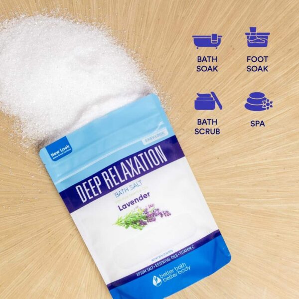 Deep Relaxation Bath Salt 32 Ounces Epsom Salt with Natural Lavender Essential Oil Plus Vitamin C in BPA Free Pouch with Easy Press-Lock Seal - Image 5