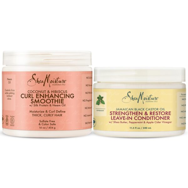 Shea Moisture Curly Hair Care Bundle ??Coconut & Hibiscus Curl Enhancing Smoothie & Jamaican Black Castor Oil Strengthen & Restore Leave-In Conditione