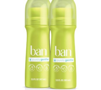 Ban Roll-On Antiperspirant Deodorant for Women and Men, Purely Gentle, for Sensitive Skin, Unscented, No White Residue, Non-Irritating, 24 Hour Odor a