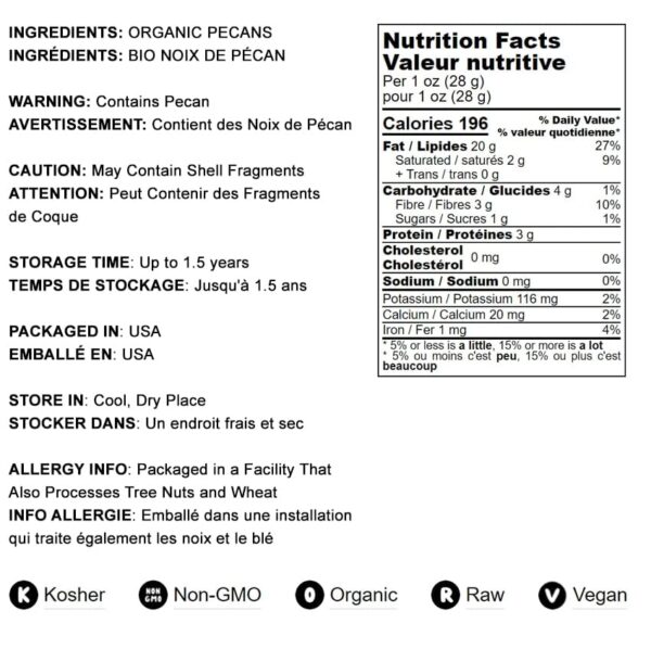 Food to Live Organic Pecan Halves, 3 Pounds ? Non-GMO, Kosher, Raw Pecan Nuts, Unsalted, Vegan, Kosher, Shelled, Sirtfood, Bulk. Good source of Calciu - Image 4