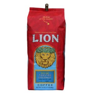 Lion Coffee Toasted Coconut Flavored, Light Roast Whole Bean Coffee, A Taste of Aloha - 24 Ounce Bag - Image 1