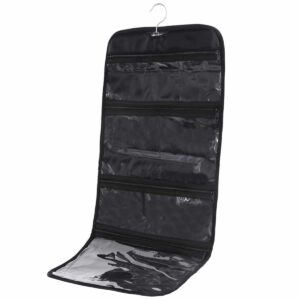 Wodison Foldable Clear Hanging Travel Toiletry Bag Cosmetic Organizer Storage (Black) - Image 1