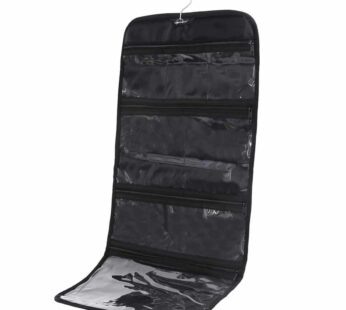 Wodison Foldable Clear Hanging Travel Toiletry Bag Cosmetic Organizer Storage (Black)