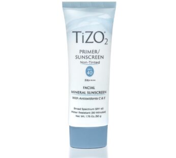 TiZO2 Facial Mineral Sunscreen and Primer, Non-tinted Broad Spectrum SPF 40 with Antioxidants, Sheer matte finish, Fragrance-Free, Oil-Free, Dermatolo