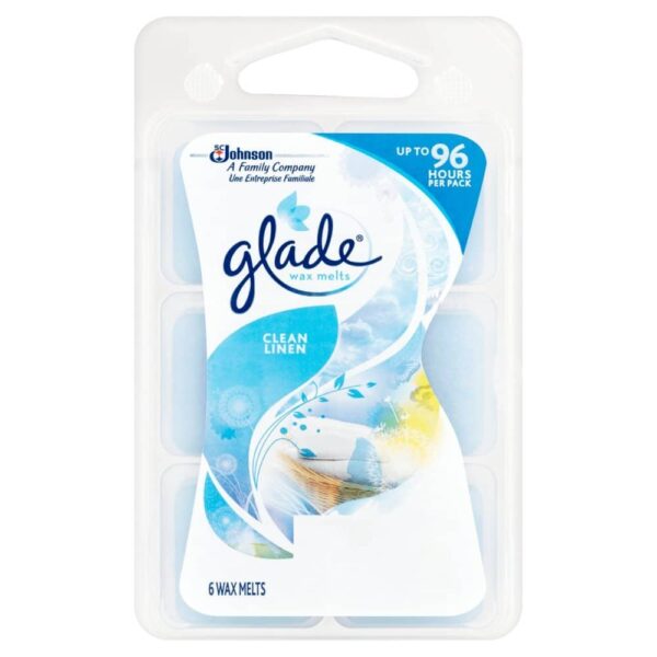 Glade Wax Melts Air Freshener, Scented Candles with Essential Oils for Home and Bathroom, Clean Linen, 6 Count
