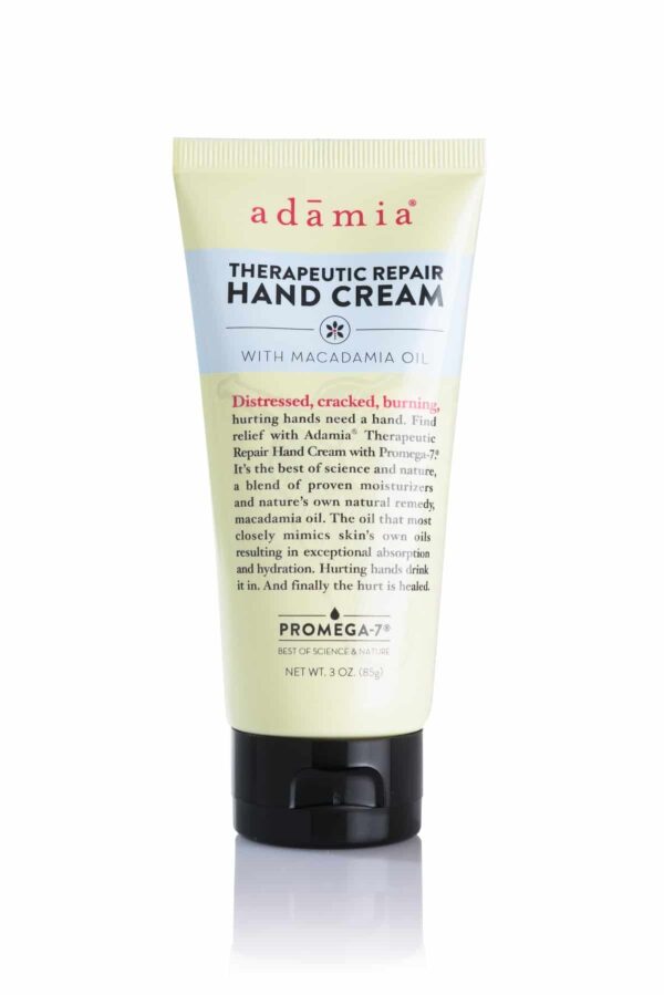 Adamia Therapeutic Repair Hand Cream with Macadamia Nut Oil and Promega-7, 3 Ounce Tube - Fragrance Free, Paraben Free, Non GMO