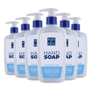 Kiss My Face Fragrance Free Liquid Hand Soap, Vegan and Cruelty Free Hand Wash Soap, 9 Fl Oz Bottle with Pump Dispenser, Fragrance Free, 6 Pack - Image 1