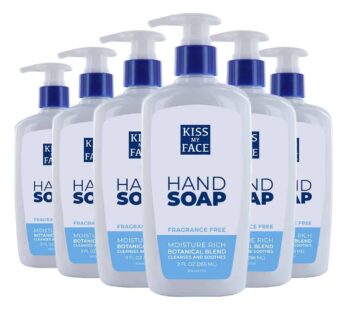 Kiss My Face Fragrance Free Liquid Hand Soap, Vegan and Cruelty Free Hand Wash Soap, 9 Fl Oz Bottle with Pump Dispenser, Fragrance Free, 6 Pack