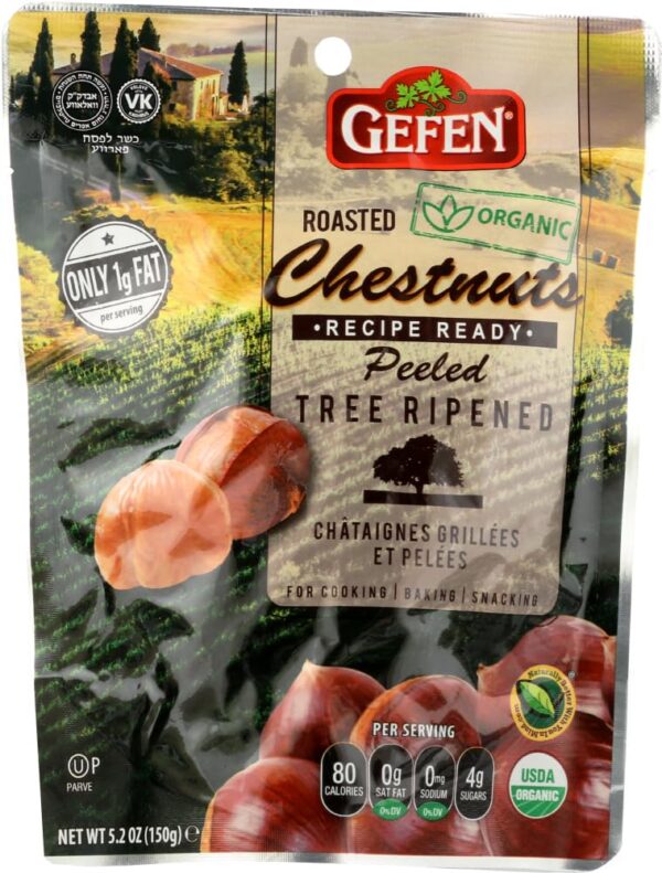 Gefen Organic Whole Peeled and Roasted Chestnuts, 5.2oz (10 Pack) | Chestnuts Peeled and Ready to Eat | Great for Cooking & Baking | Gluten Free | Kos