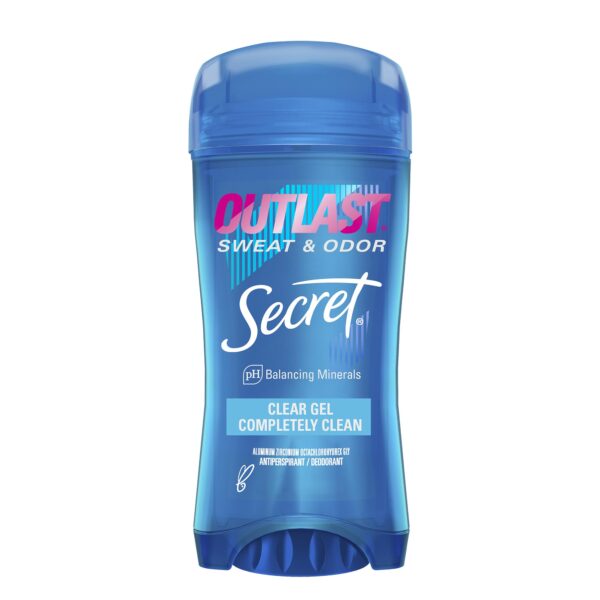 Secret Outlast Antiperspirant Deodorant for Women, Sweat & Odor Protection, PH Balancing Minerals, Clear Gel, Completely Clean Scent, 2.6 oz