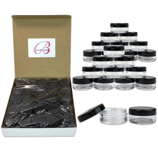 Beauticom 5G/5ML Round Clear Jars with Black Lids for Makeup, Lotion, Creams, Eyeshadow, Cosmetic Product Samples (Quantity: 100pcs)