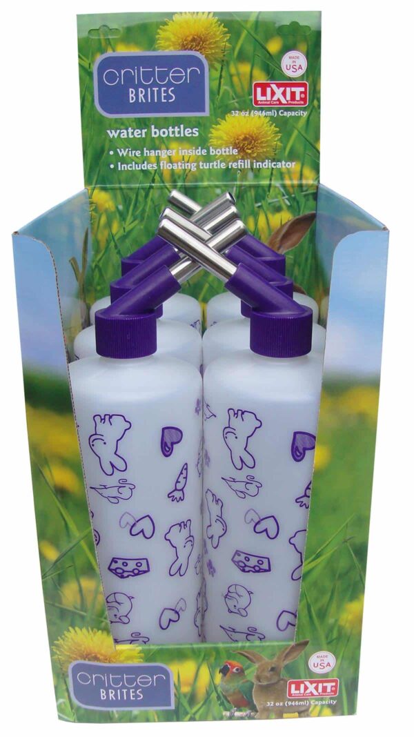 Lixit Bulk Water Bottles with Display Case for Rabbits, Ferrets, Chinchillas, Rats, Mice, Guinea Pigs', and Other Small Animals (32 Ounce)