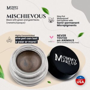 Mommy Makeup Waterproof Gel Eyeliner Pot in Mischievous (Black with Green and Gold Flecks) | Long Wear Cream Eye Liner | Stay Put Semi-Permanent Gel E - Image 4