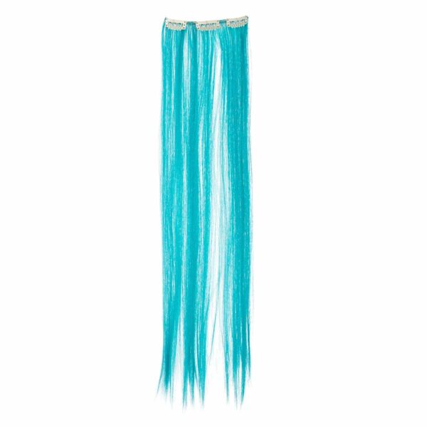 SWACC 7 Pcs Full Head Party Highlights Clip on in Hair Extensions Colored Hair Streak Synthetic Hairpieces (22-Inch Straight, Teal Blue) - Image 6