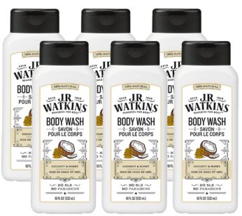 J.R. Watkins Daily Moisturizing Body Wash, Coconut Milk & Honey, 18 ounce (Pack of 6)