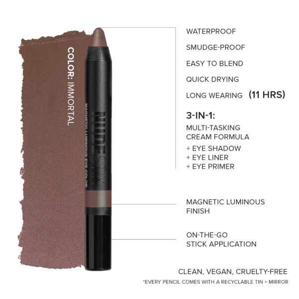 Nudestix Magnetic Luminous Eye Color Pencil, Eyeshadow + Eyeliner + Eyelid Primer + Highlighter Stick, Satin Finish Cream Makeup, Long Lasting, Waterp - Image 5