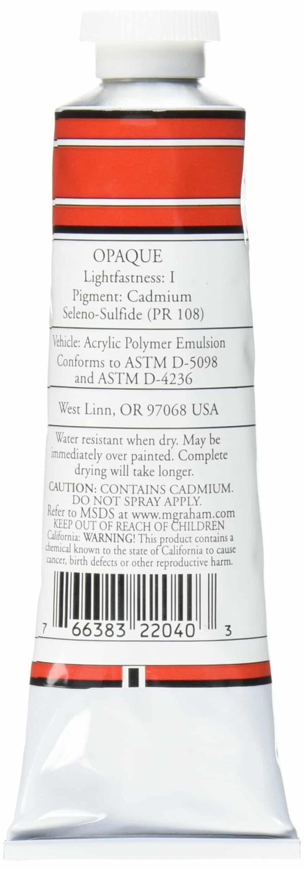 M. Graham 2-Ounce Tube Acrylic Paint, Cadmium Red - Image 2