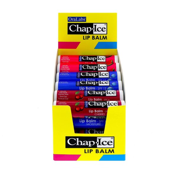 Chap-Ice? | Premium and Traditional Lip Balm for Chapped, Dry, or Windburned Lips | 3 Flavor Assorted Display - Cherry SPF-4, Moisture SPF-15, Waterme - Image 5