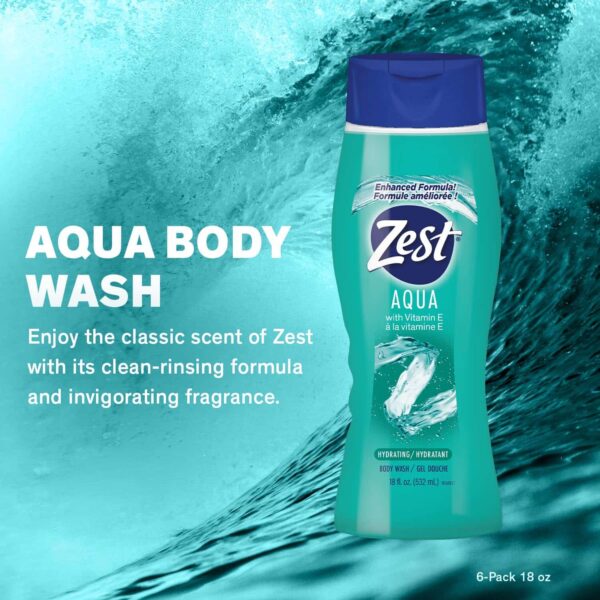Zest Aqua Hydrating Body Wash, 18 Fl Oz (Pack of 6) - Moisturizing & Refreshing Shower Gel, Easily Lathers for a Relaxing Bubble Bath - Foaming & Exfo - Image 2