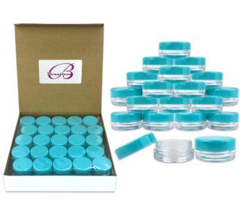 (100 Pieces Jars + Lid) Beauticom 3G/3ML Round Clear Jars with Teal Sky Blue Screw Cap Lids for Scrubs, Oils, Toner, Salves, Creams, Lotions, Makeup S