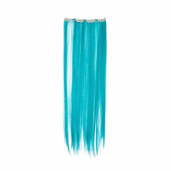 SWACC 7 Pcs Full Head Party Highlights Clip on in Hair Extensions Colored Hair Streak Synthetic Hairpieces (22-Inch Straight, Teal Blue) - Image 5