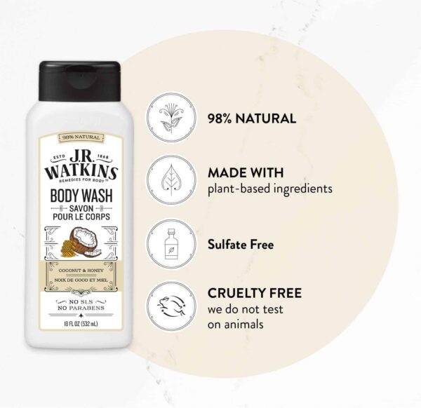 J.R. Watkins Daily Moisturizing Body Wash, Coconut Milk & Honey, 18 ounce (Pack of 6) - Image 2